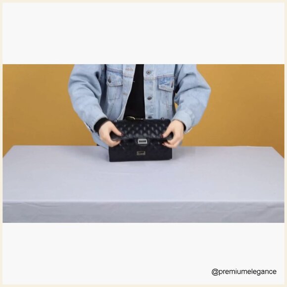 Quilted Crossbody Shoulder Bag with Chain Strap, Faux Leather, Medium Size - Picture 7 of 7